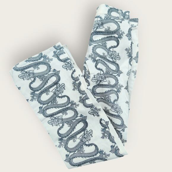 MOTEL ROCKS Zoven Trouser Womens S Dragon Rope White High Rise Pants lightweight - Picture 3 of 9